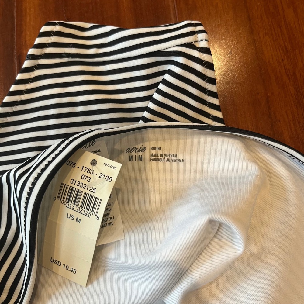Aerie Stripe Bikini Bottom Swim Black White Classic Nautical New Size Medium - Picture 2 of 4